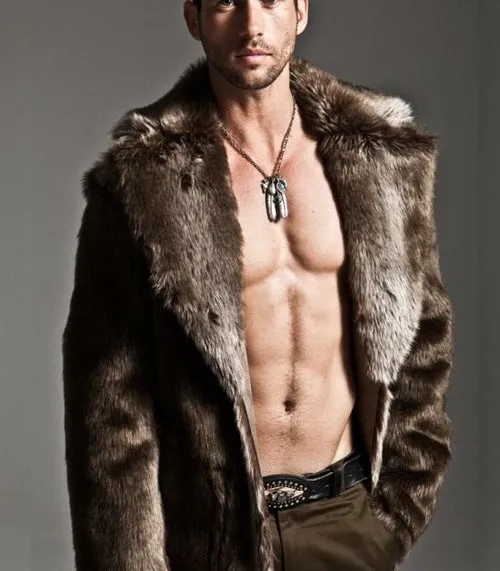 2020 Autumn and Winter Men's Faux Fur Large Lapel Fur Long Men's Faux