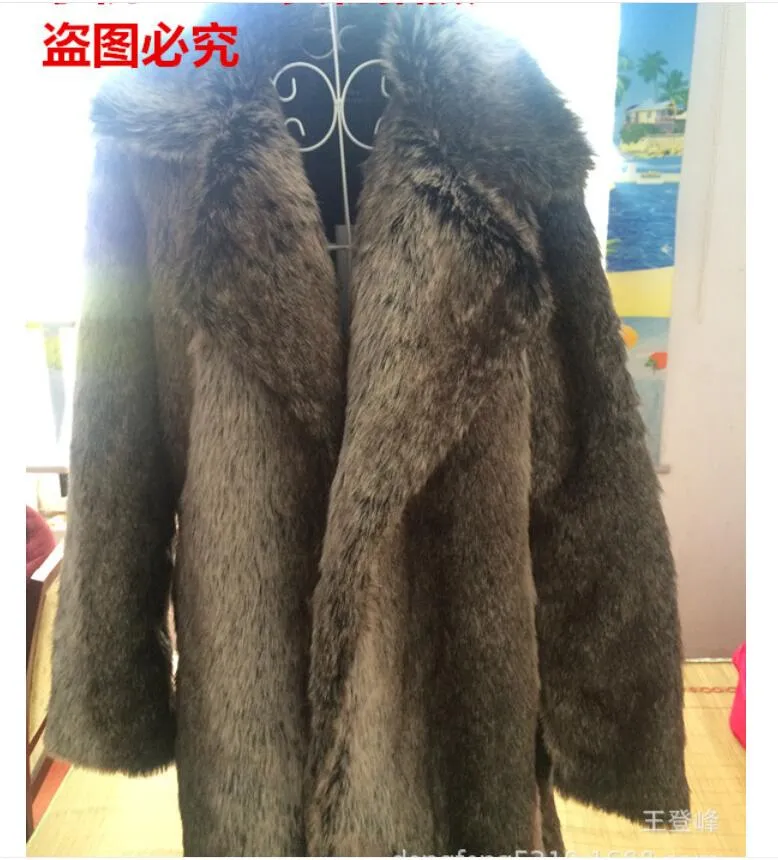 2020 Autumn and Winter Men's Faux Fur Large Lapel Fur Long Men's Faux