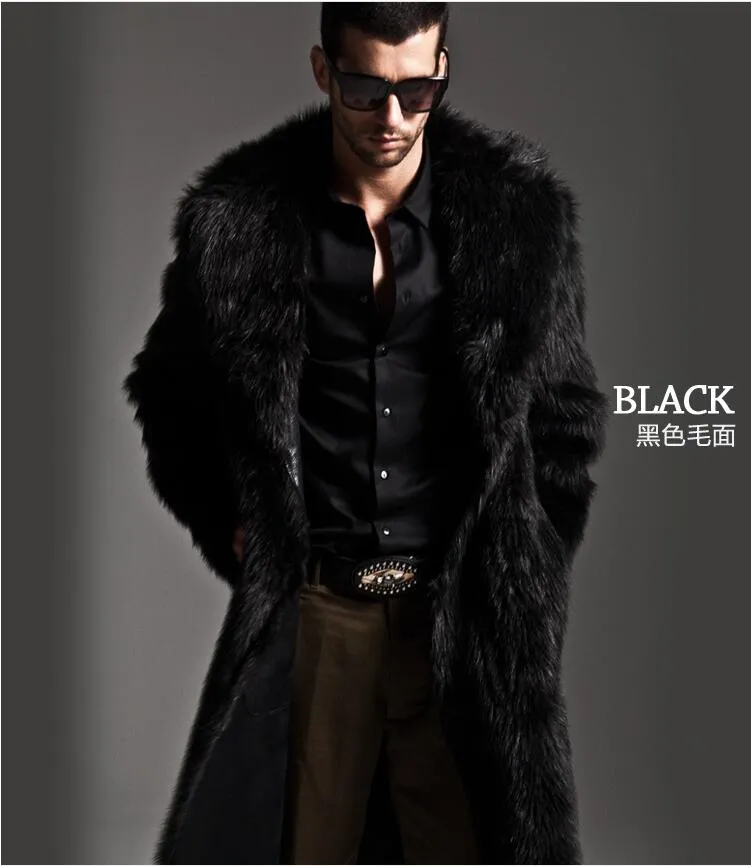 2020 Autumn and Winter Men's Faux Fur Large Lapel Fur Long Men's Faux