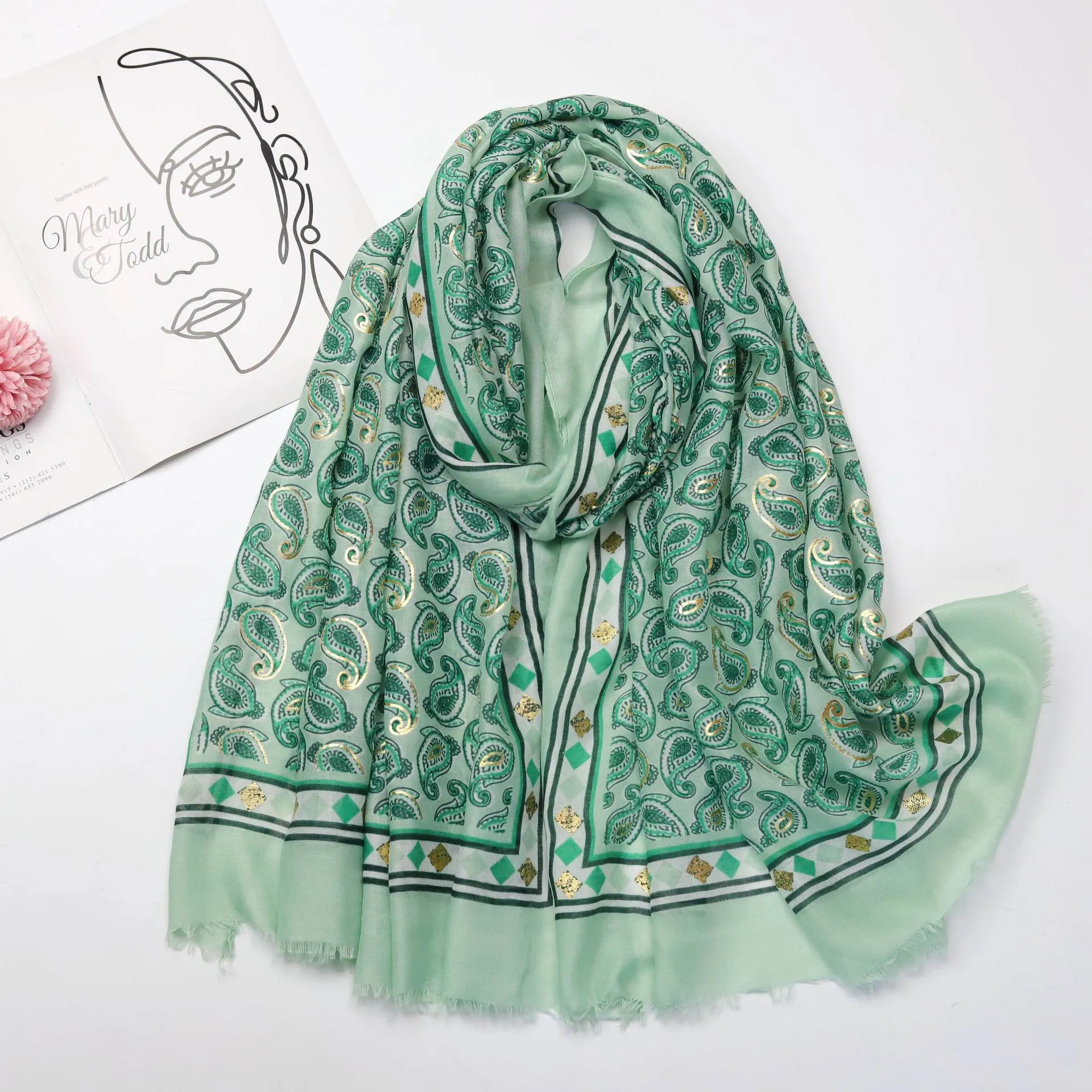 220131 hot stamping cashew flower printed scarf