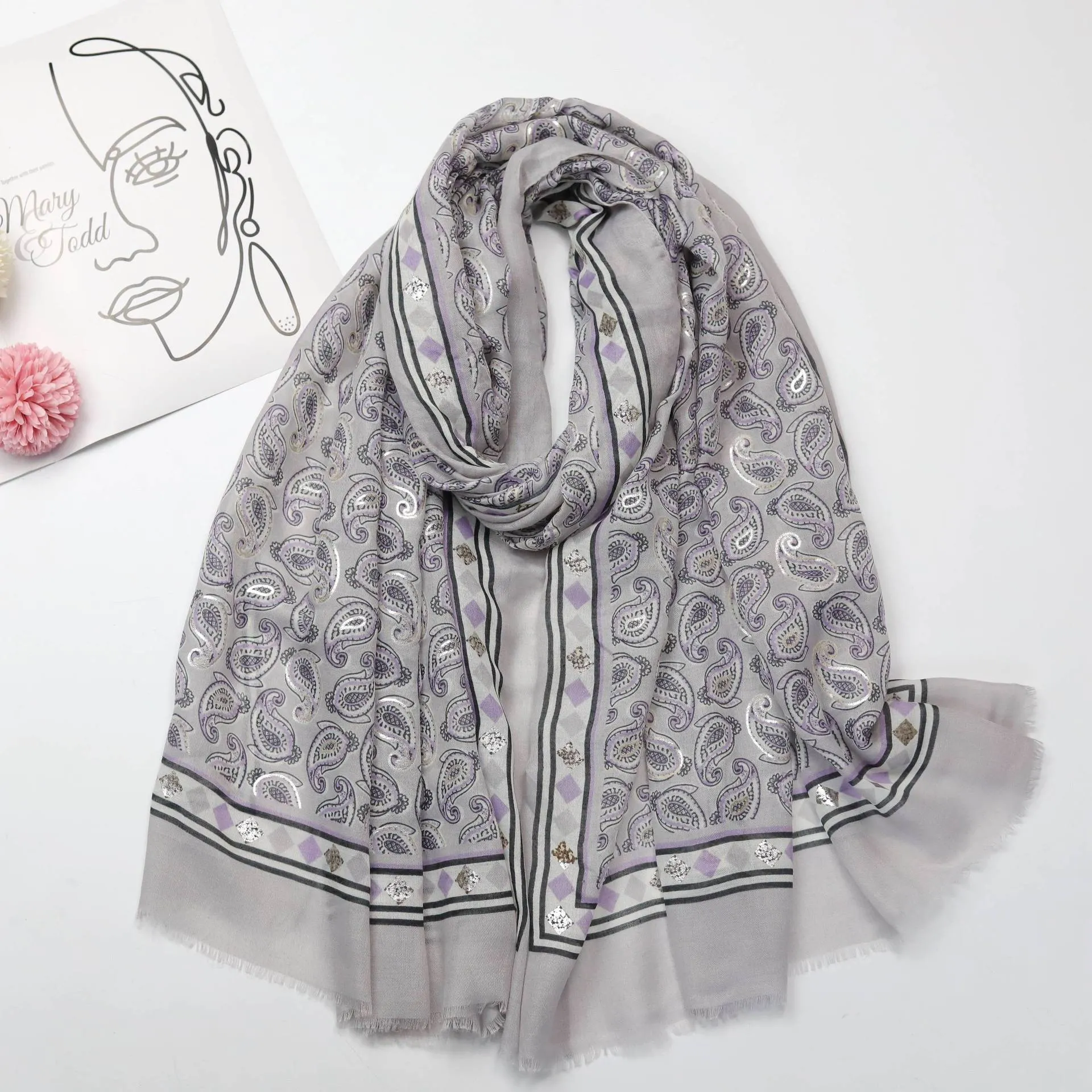 220131 hot stamping cashew flower printed scarf