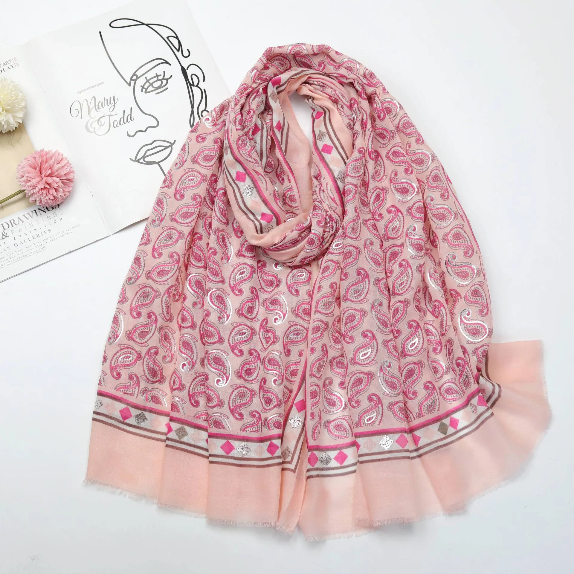 220131 hot stamping cashew flower printed scarf