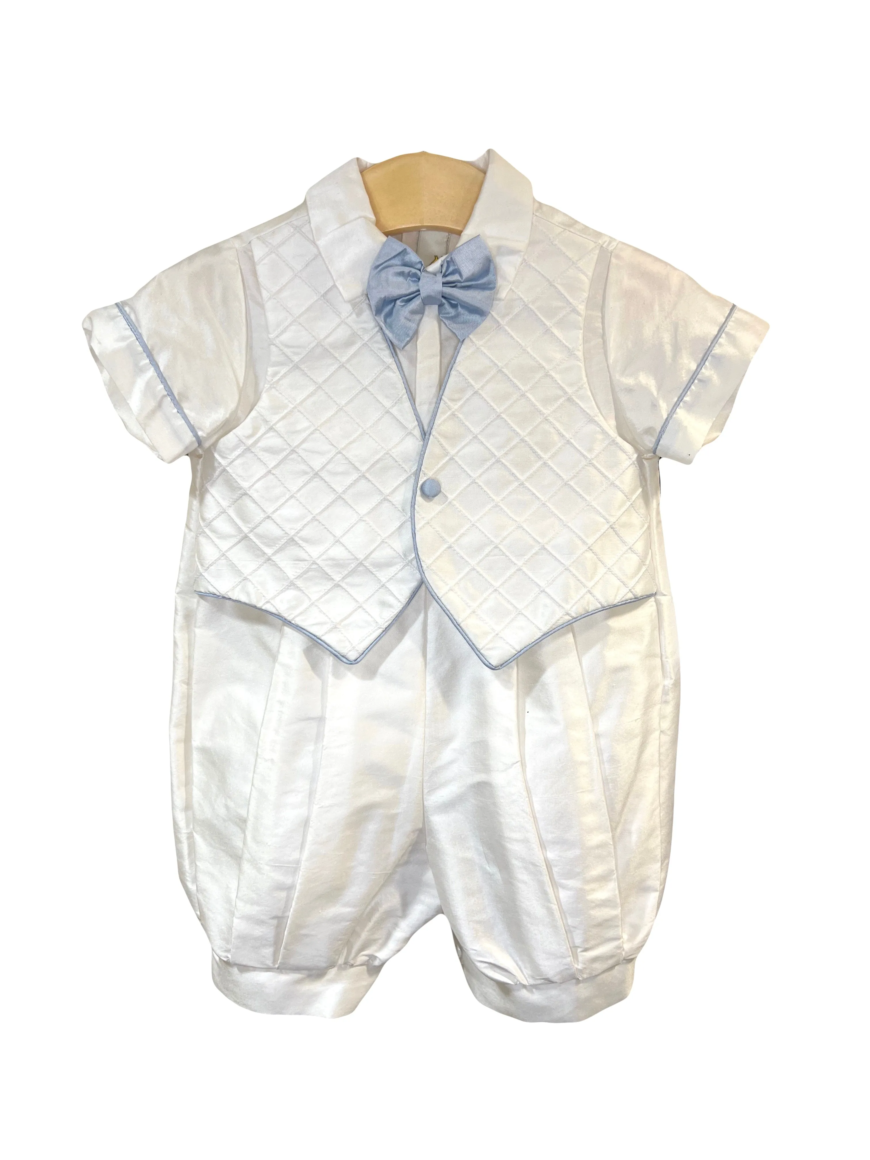 2pc Silk Romper with Blue Trim w Cabby Hat