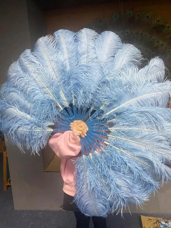 A pair baby blue Single layer Feather fan 24"x 41"