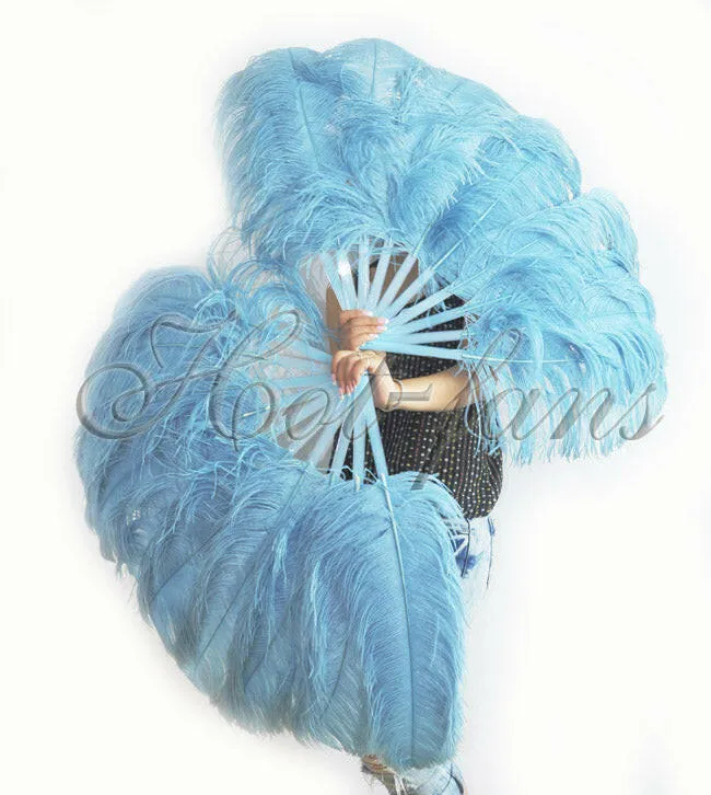 A pair Sky blue Single layer Feather fan 24"x 41"