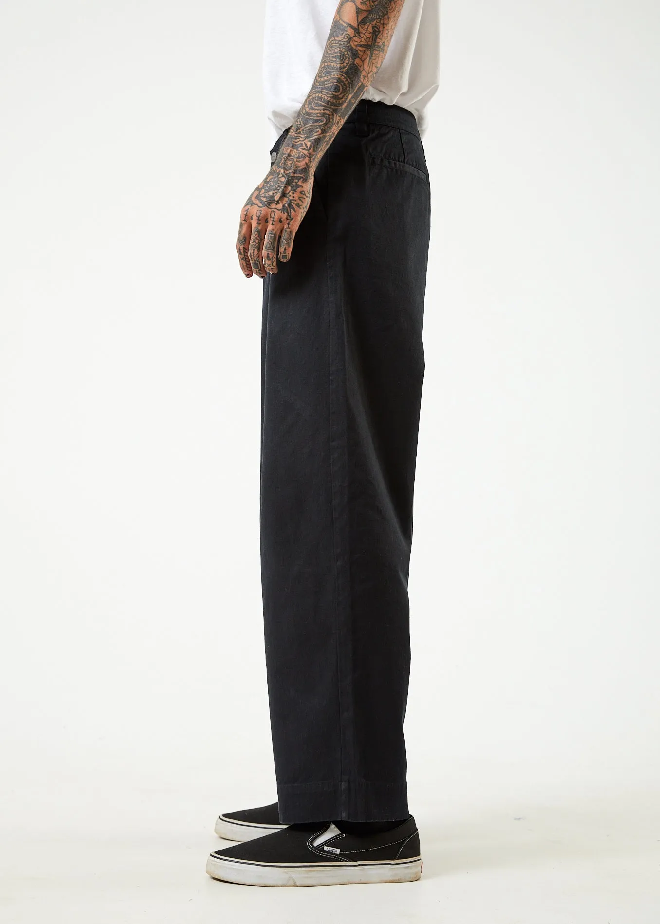 AFENDS Mens Fat Cat - Wide Leg Suit Pants - Black