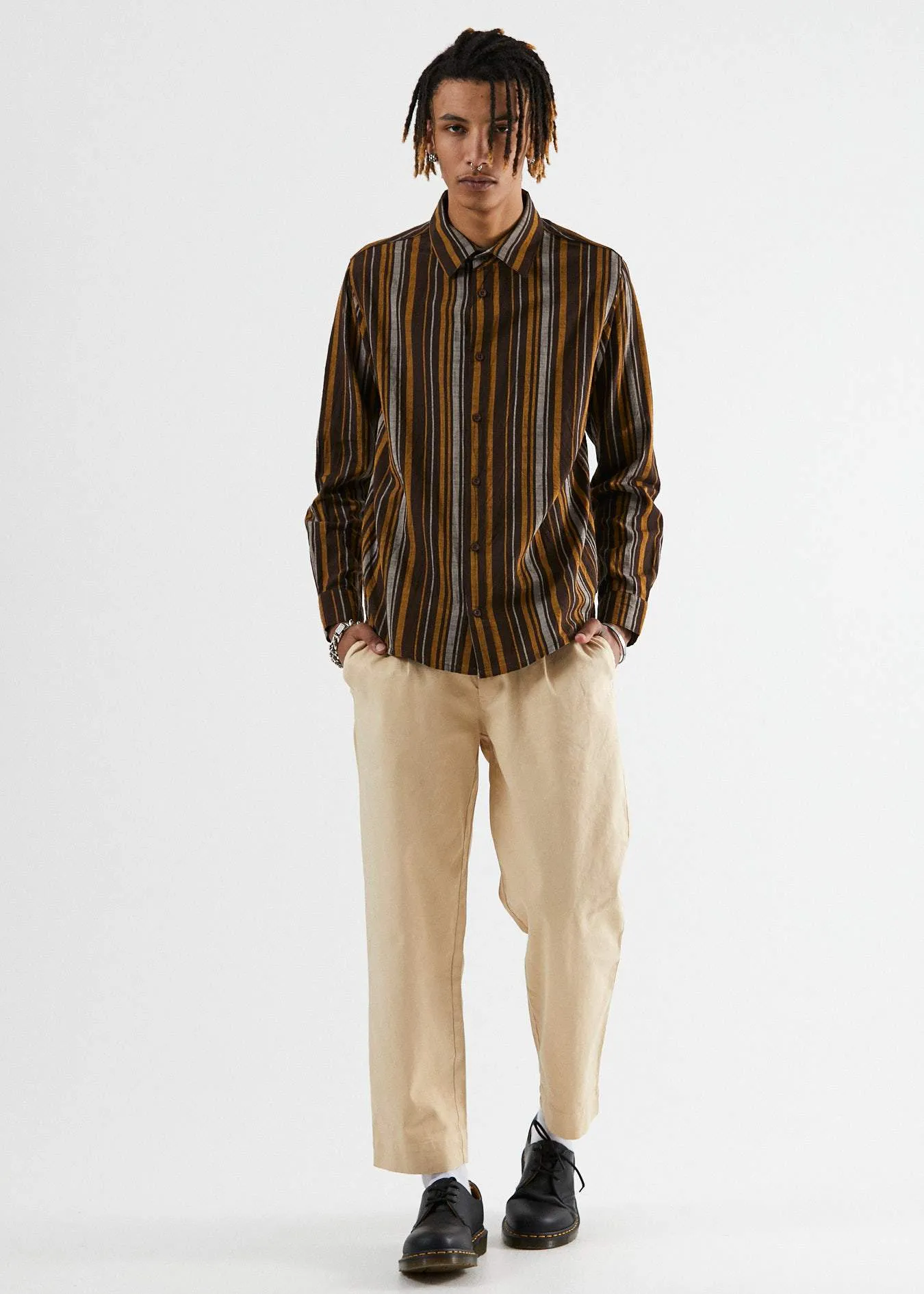 Afends Mens Motel - Long Sleeve Shirt - Bracken