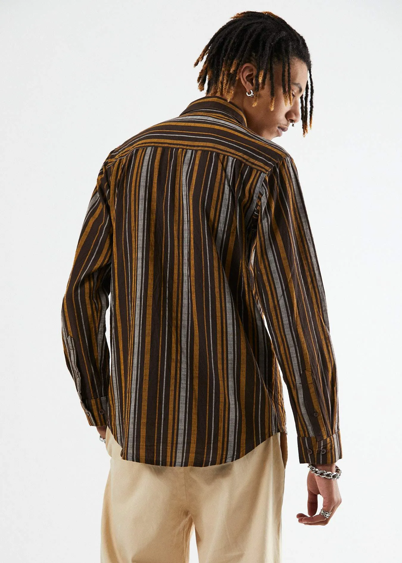 Afends Mens Motel - Long Sleeve Shirt - Bracken