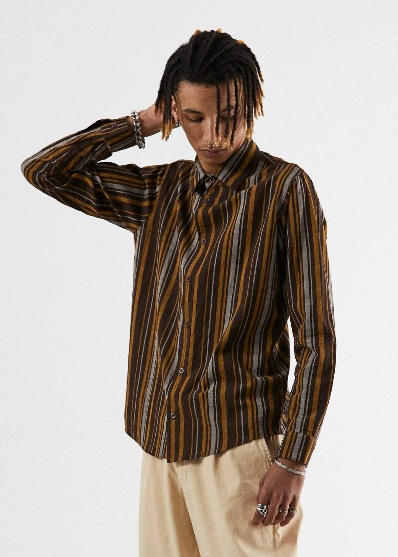 Afends Mens Motel - Long Sleeve Shirt - Bracken