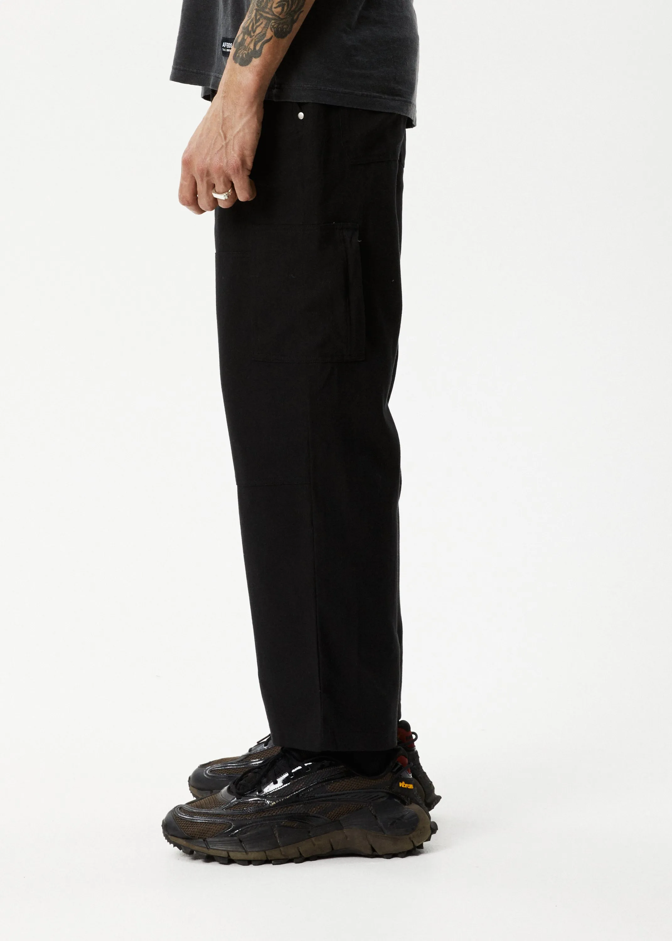 AFENDS Mens Richmond - Baggy Carpenter Pants - Black