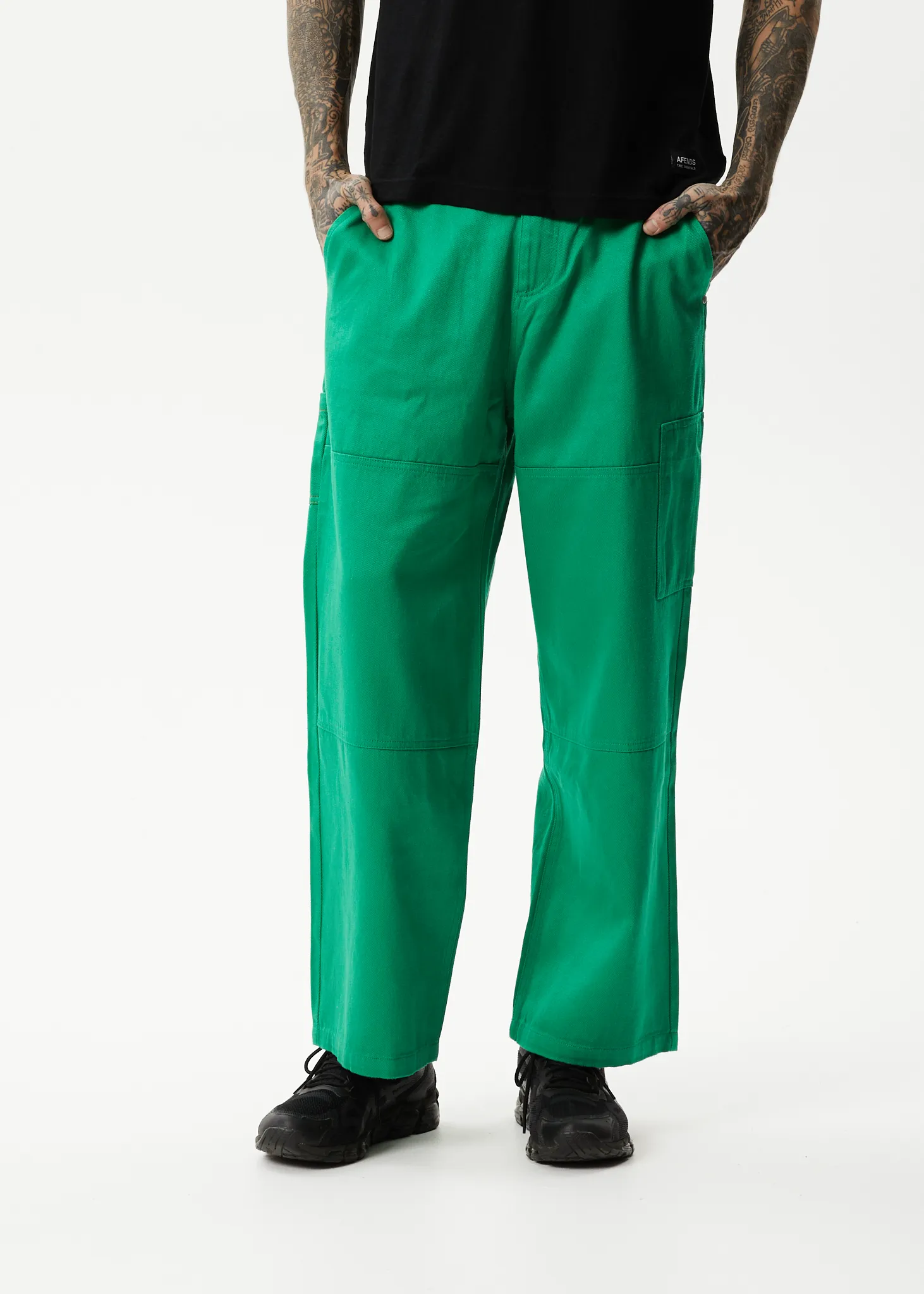 AFENDS Mens Sleepy Hollow Richmond - Twill Baggy Carpenter Pants - Forest