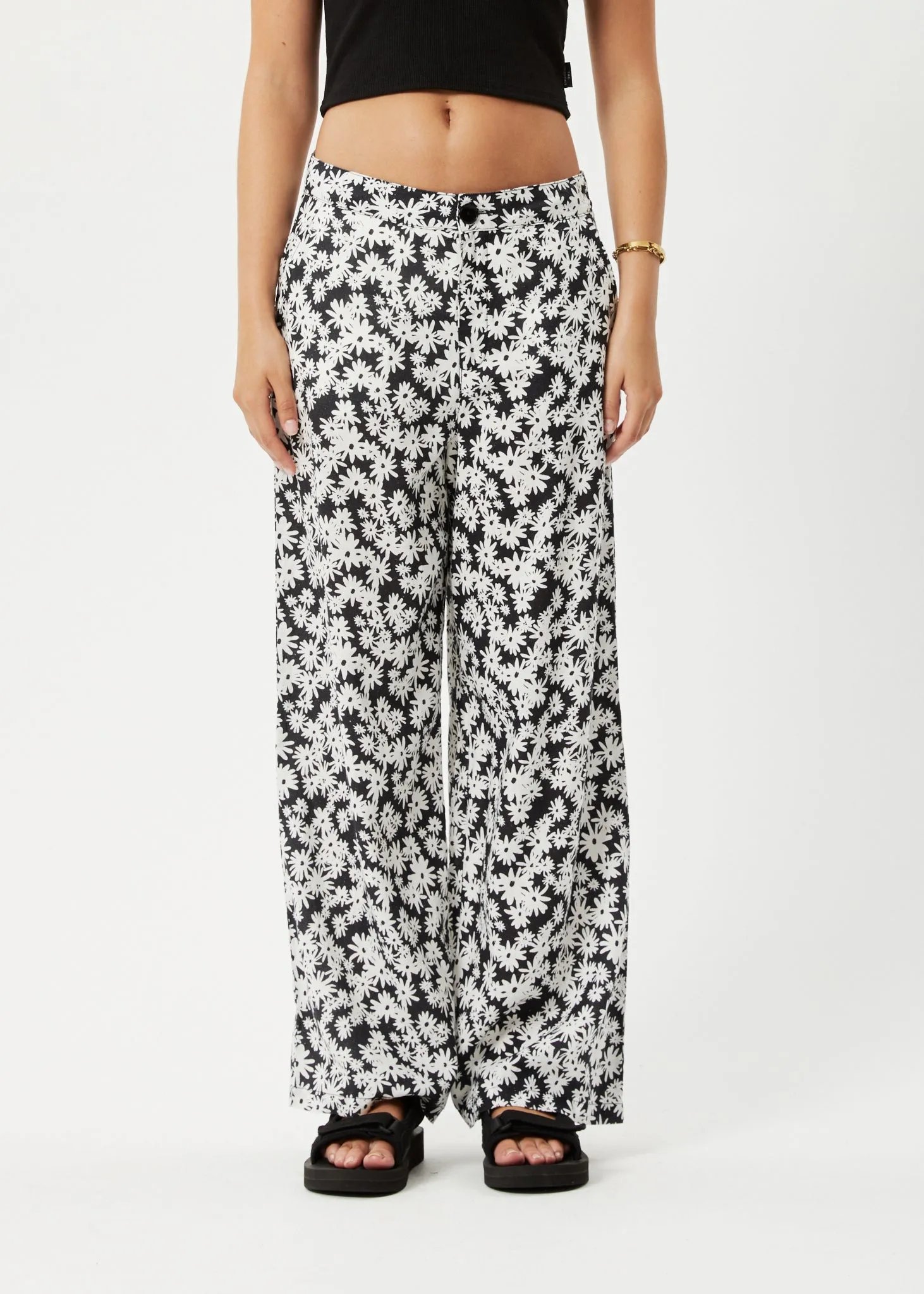 AFENDS Womens Benny Sienna - Wide Leg Pants - Black Daisy