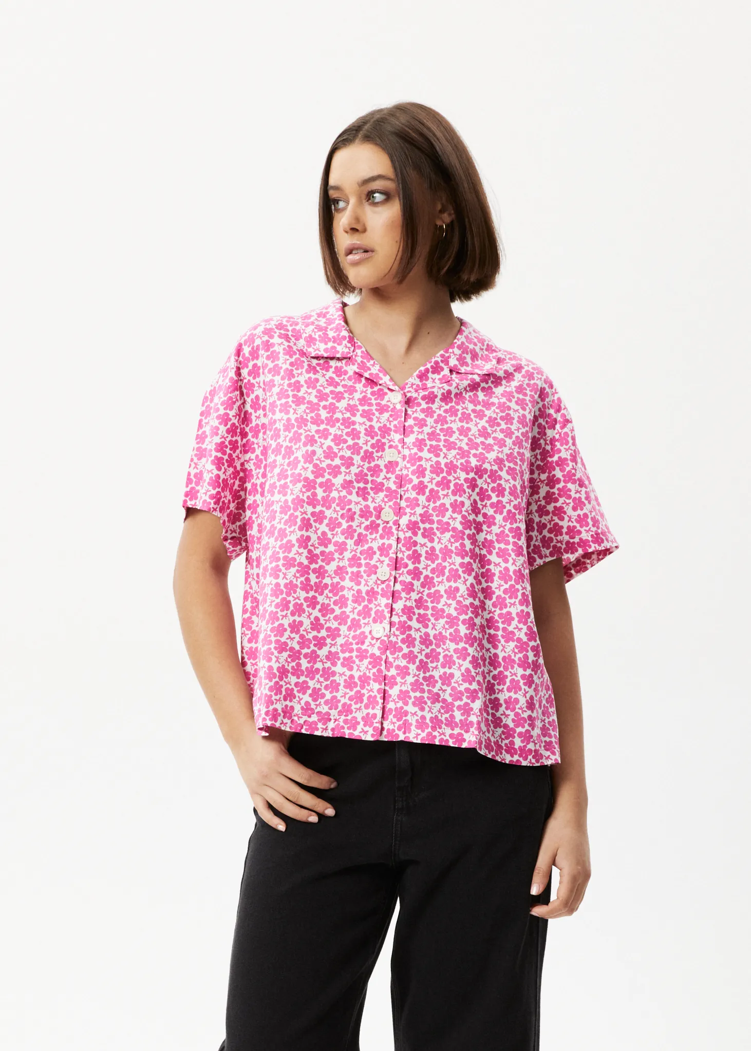 AFENDS Womens Madeline Mood - Short Sleeve Shirt - Bubblegum Floral