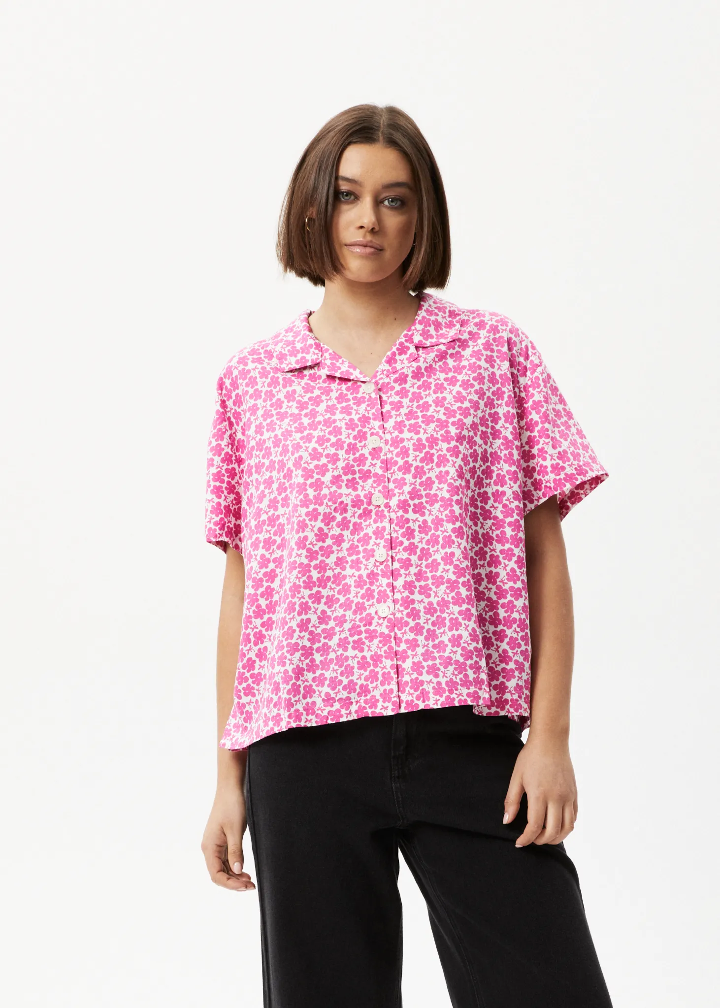 AFENDS Womens Madeline Mood - Short Sleeve Shirt - Bubblegum Floral