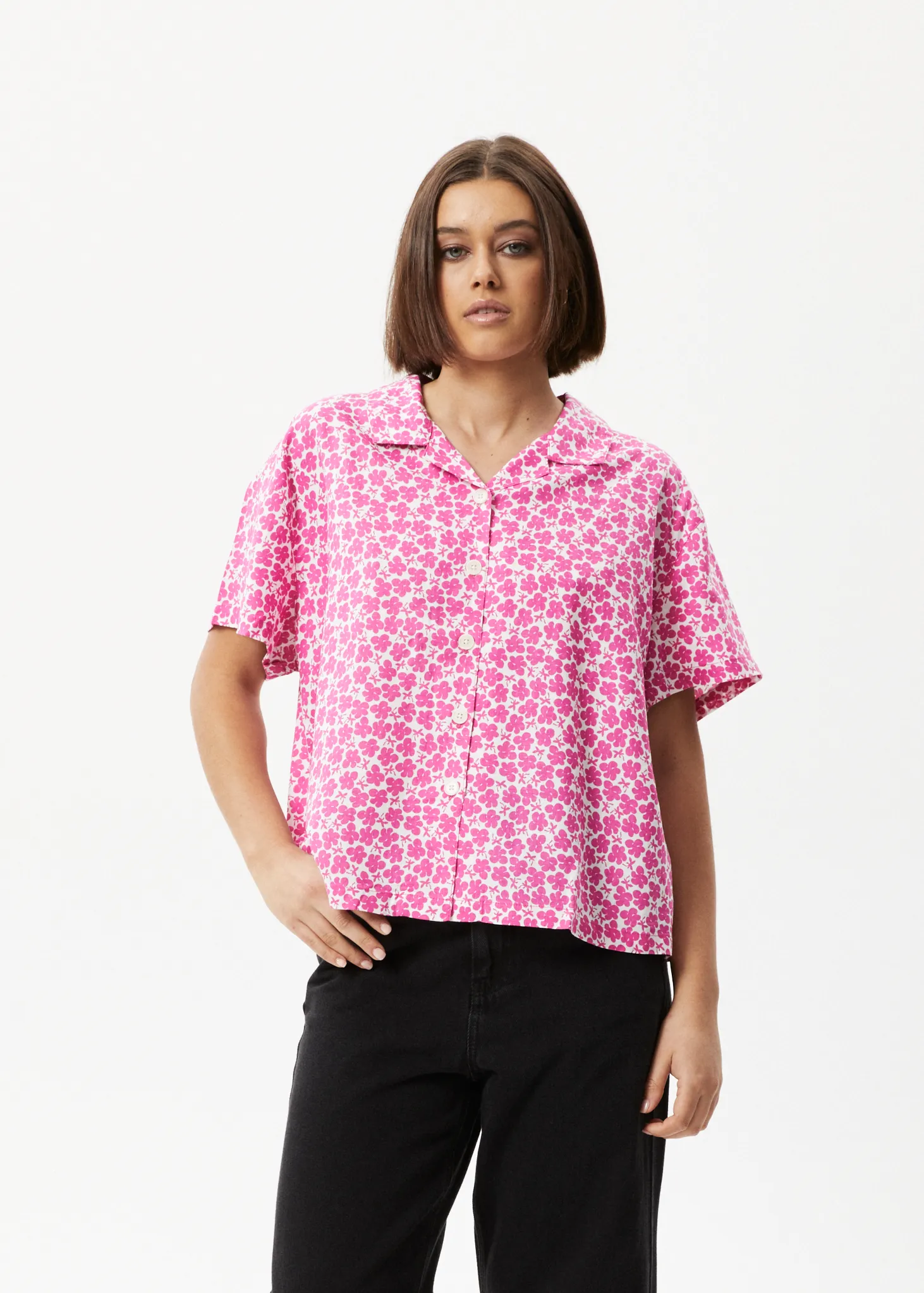 AFENDS Womens Madeline Mood - Short Sleeve Shirt - Bubblegum Floral