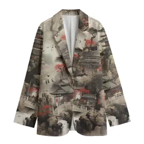 All-Over Print Women's Leisure Blazer | 245GSM Cotton65 Asian print