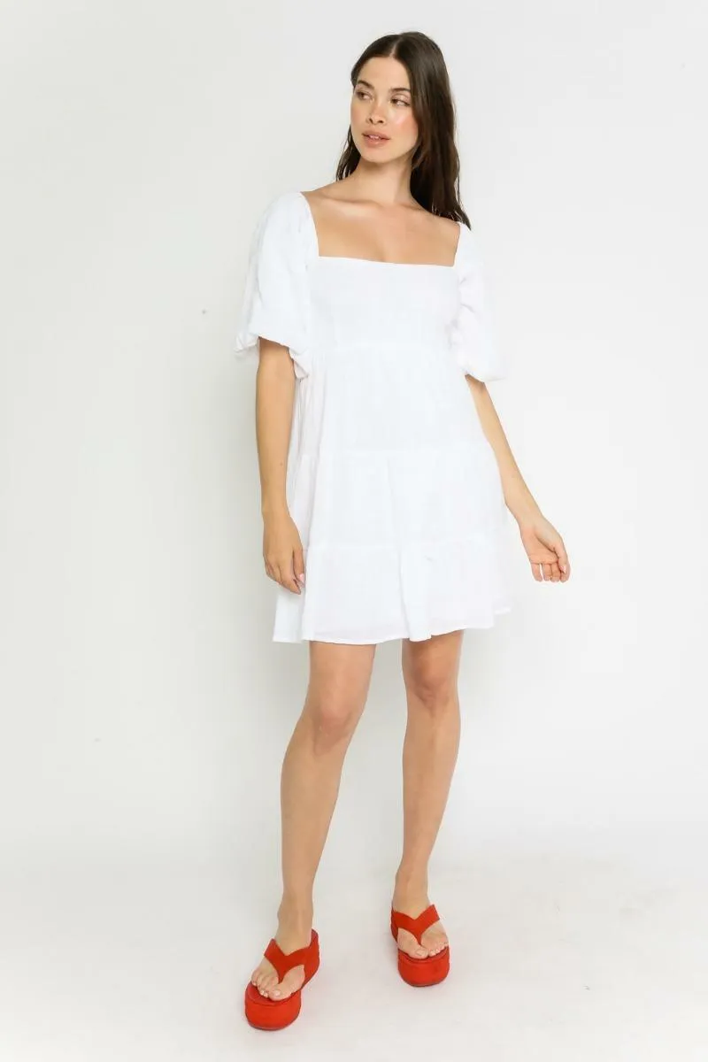 Always Lovely White Puff Sleeve Babydoll Dress