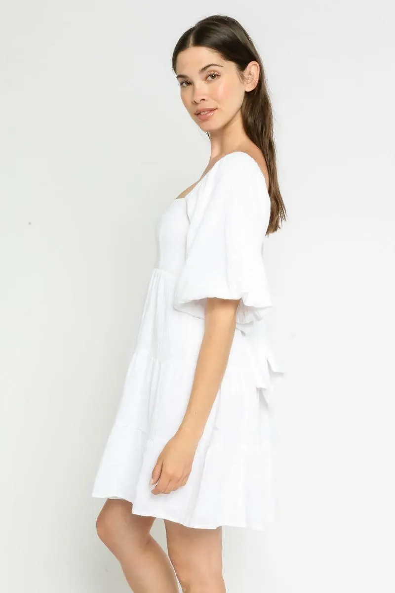 Always Lovely White Puff Sleeve Babydoll Dress