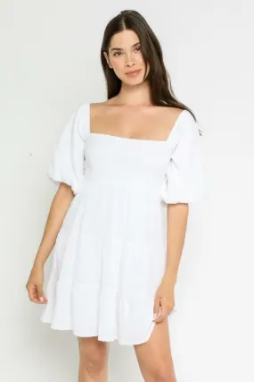 Always Lovely White Puff Sleeve Babydoll Dress