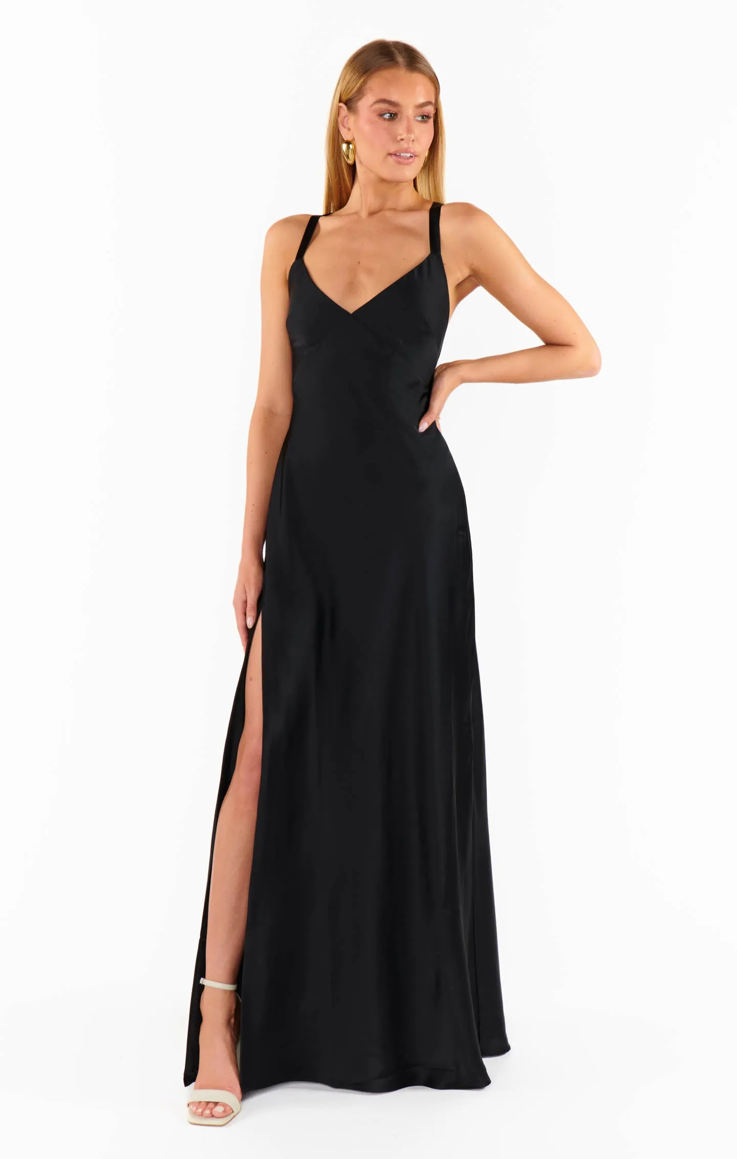 Anderson Maxi Dress ~ Black Luxe Satin