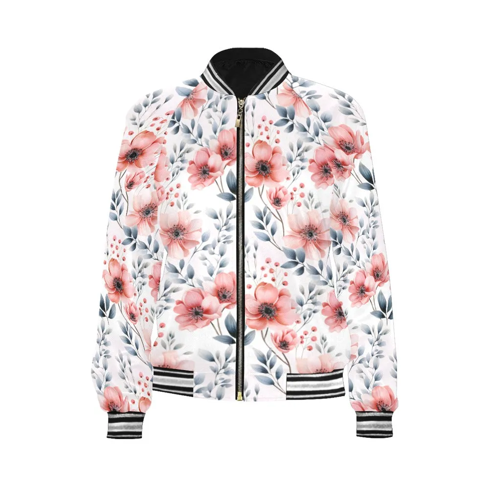 Apricot and Grey Floral Bomber Jacket for Women