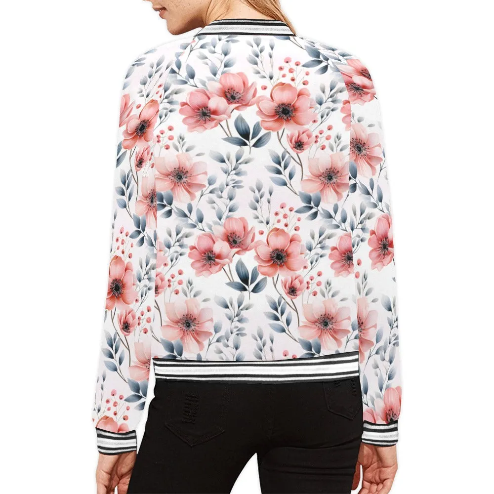 Apricot and Grey Floral Bomber Jacket for Women