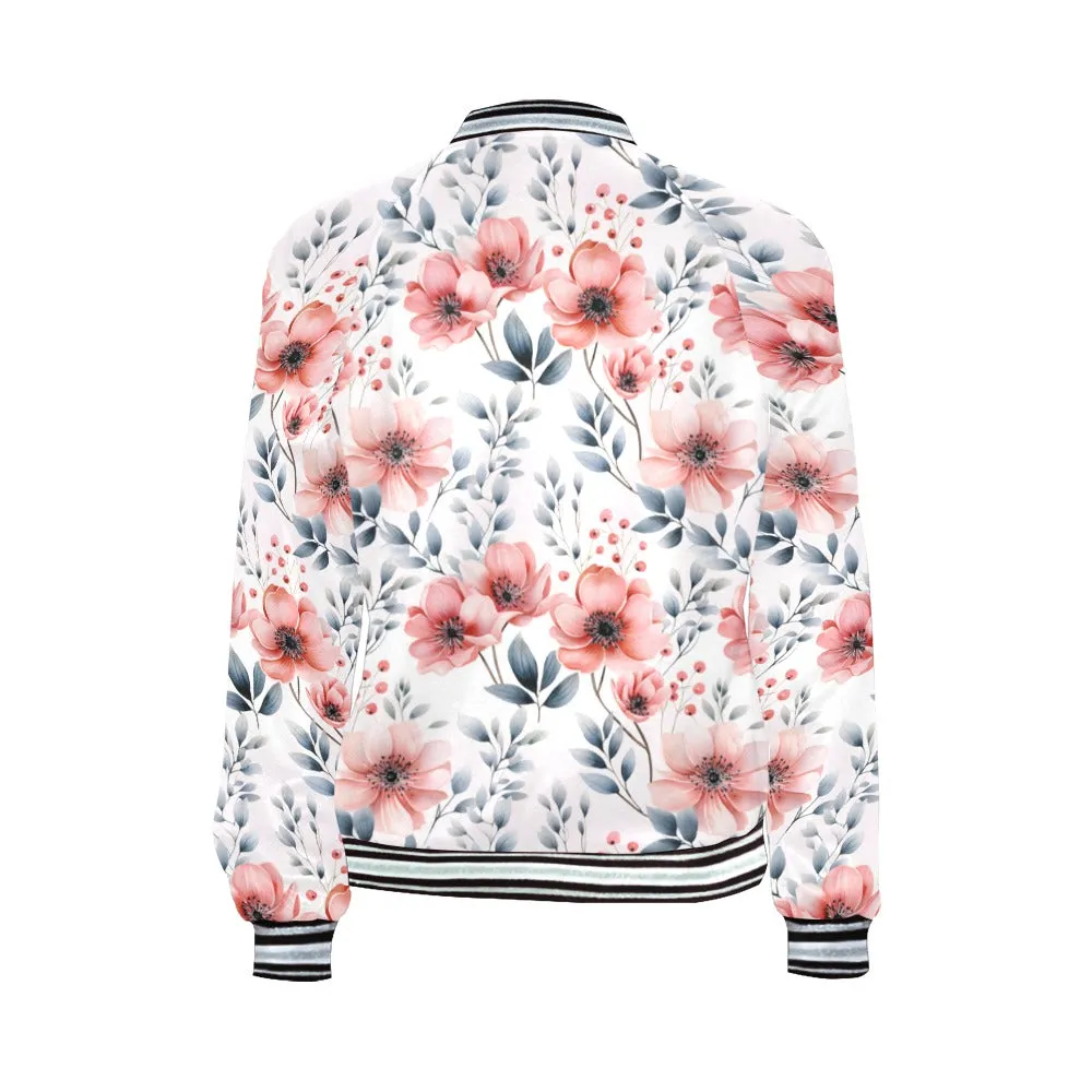 Apricot and Grey Floral Bomber Jacket for Women