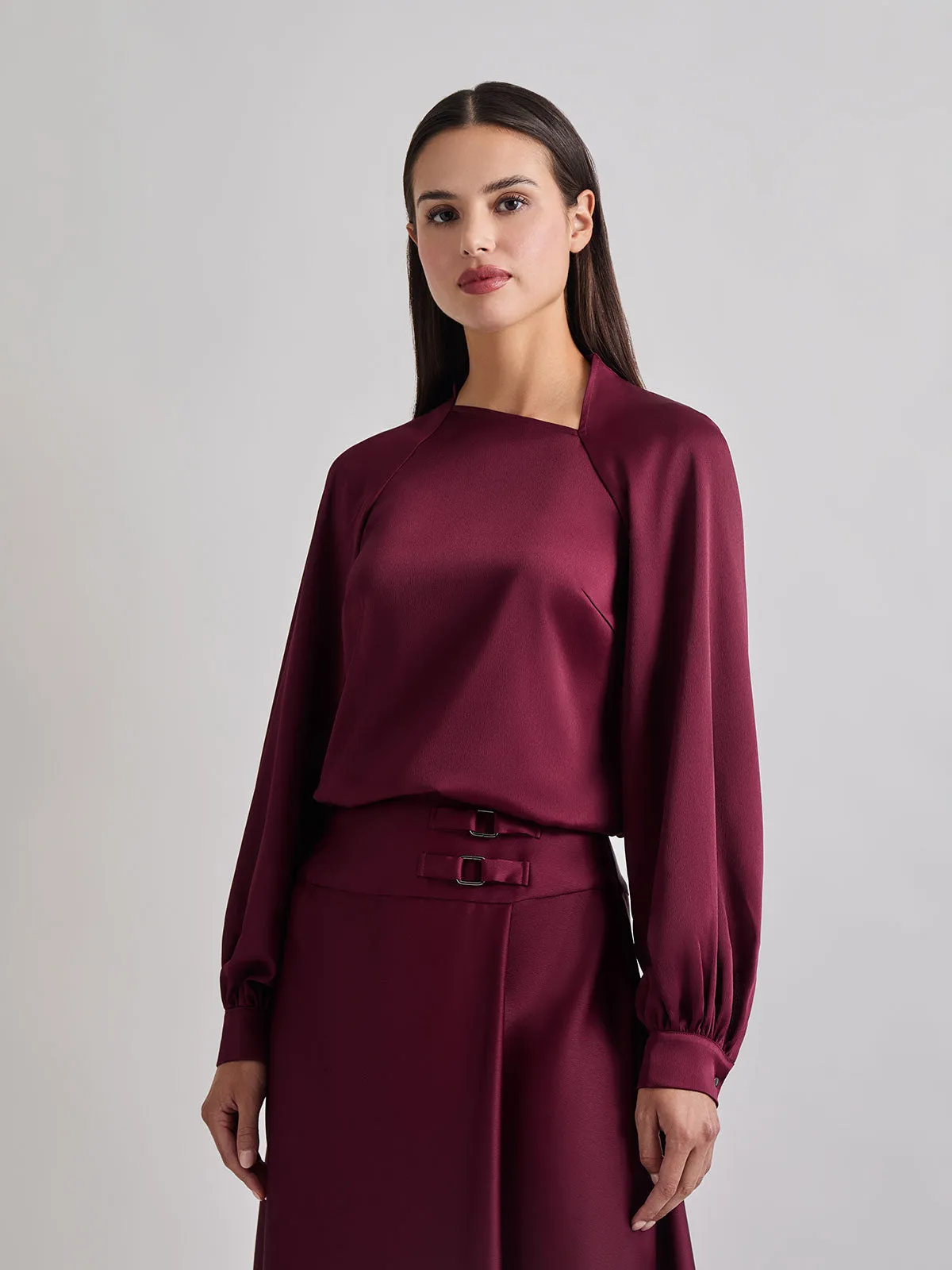 Asymmetrical Neckline Crepe de Chine Blouse