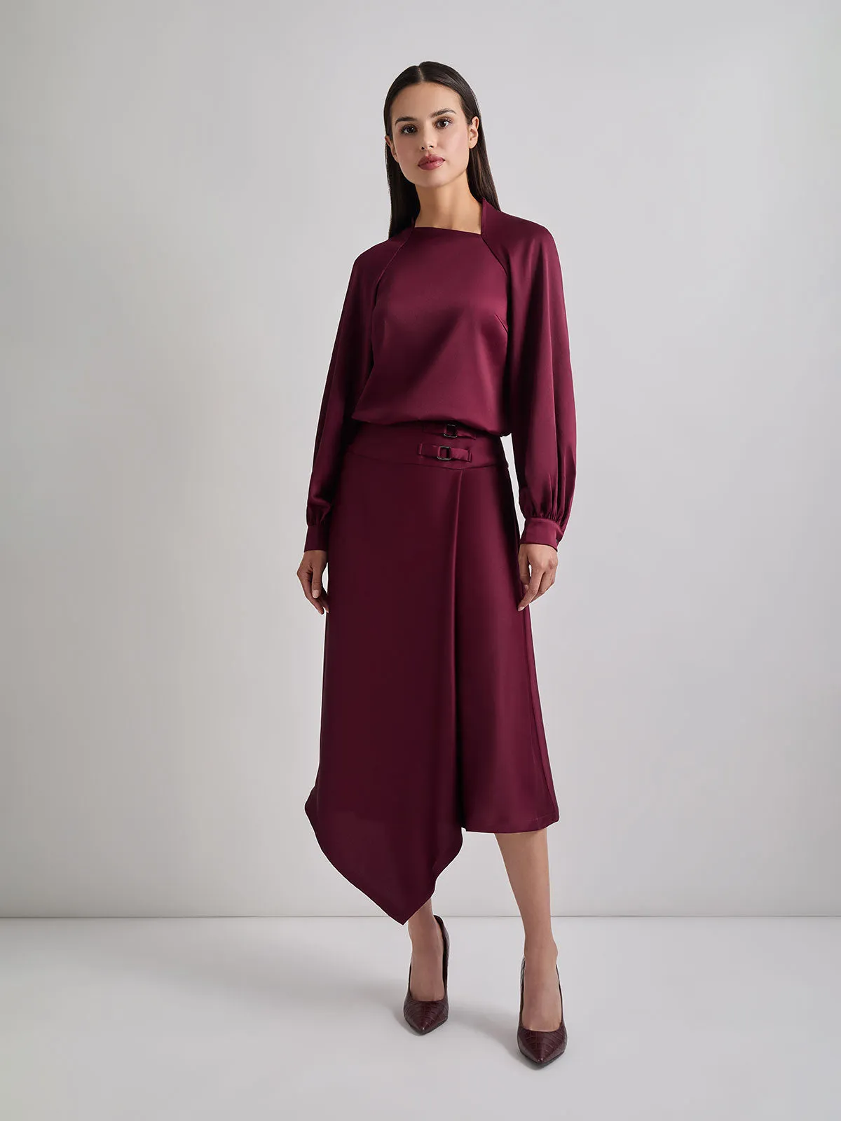 Asymmetrical Neckline Crepe de Chine Blouse