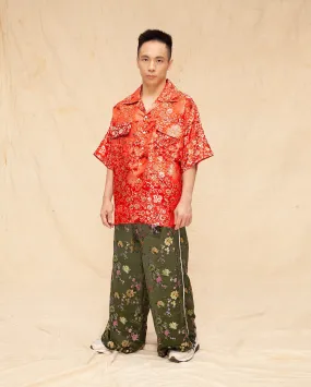 Baju Pantai Tenun Cina Berpoket (Red Chrysanthemum)