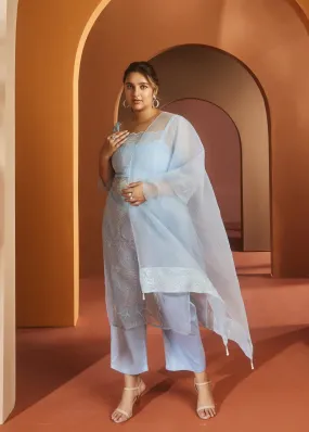 Barkha Sky Blue Embroidered Organza Kurta Set