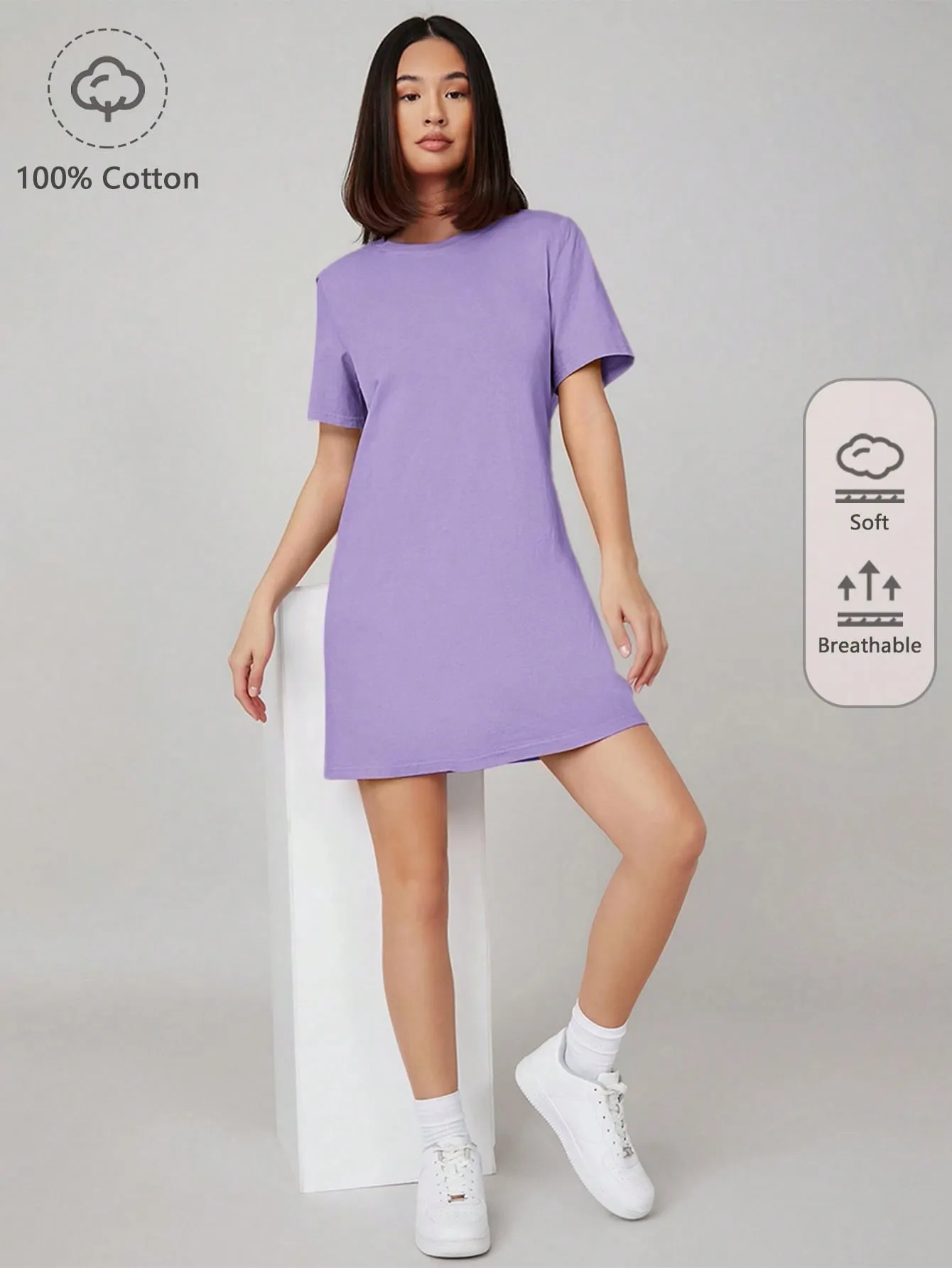 BASICS 100% Cotton Solid Tee Dress