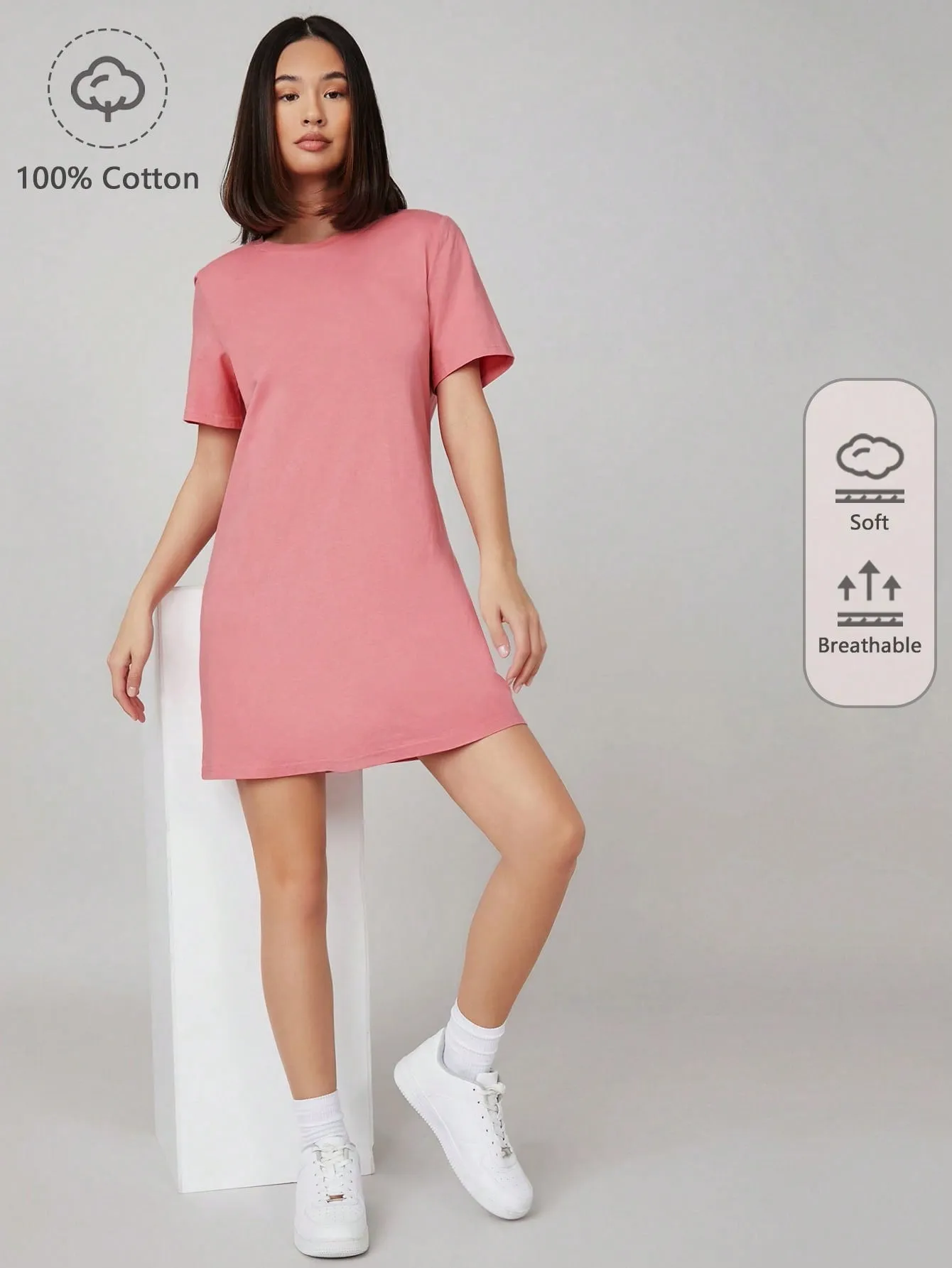 BASICS 100% Cotton Solid Tee Dress