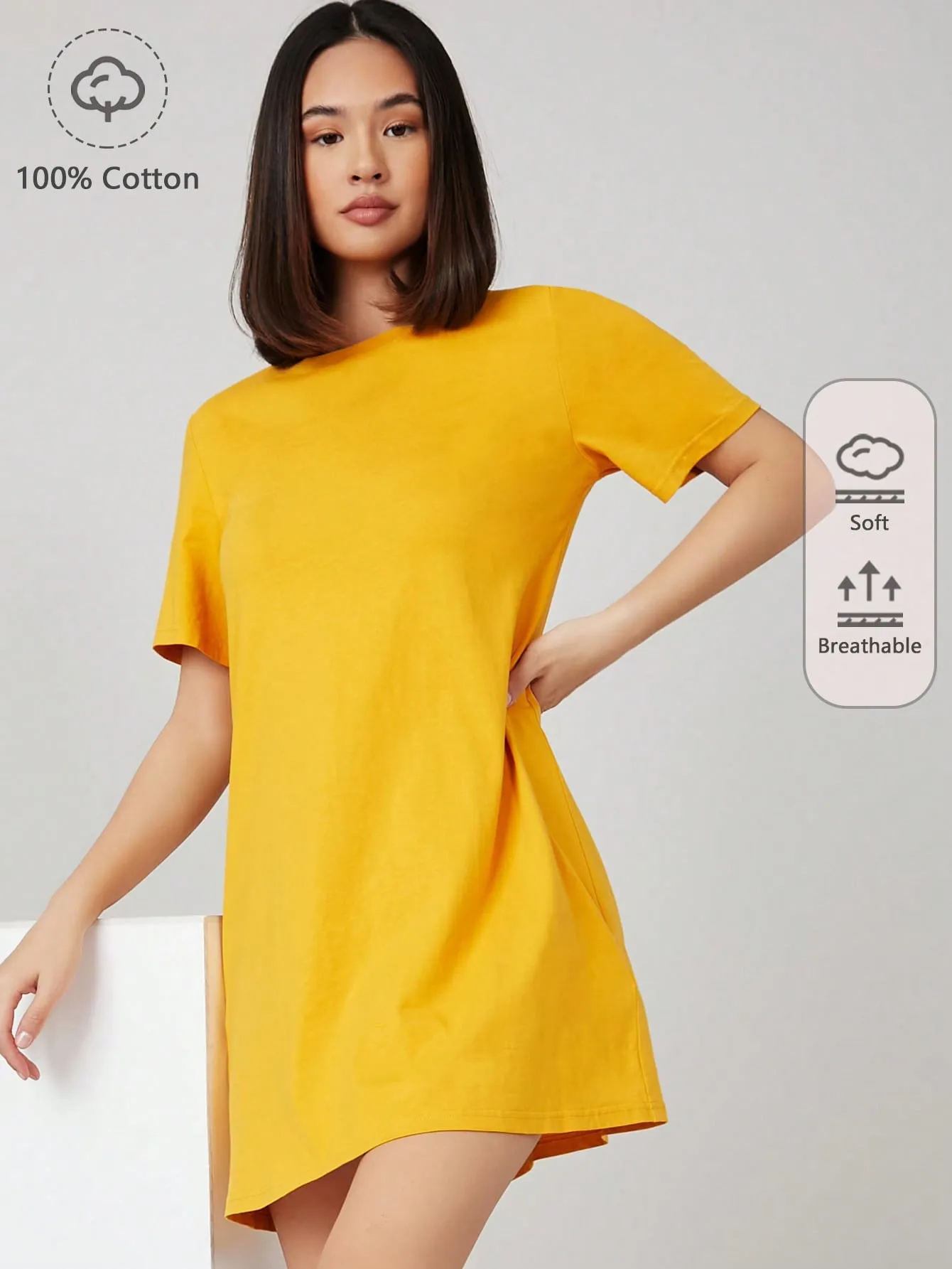 BASICS 100% Cotton Solid Tee Dress