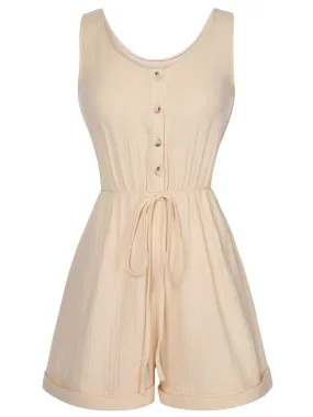 Beige 1950s Strap Belted Sleeveless Romper