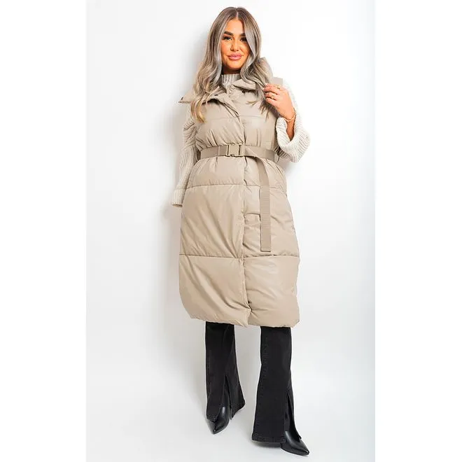 Belted Long Puffer Gilet