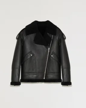 Biker jacket in buckled merino lambskin leather