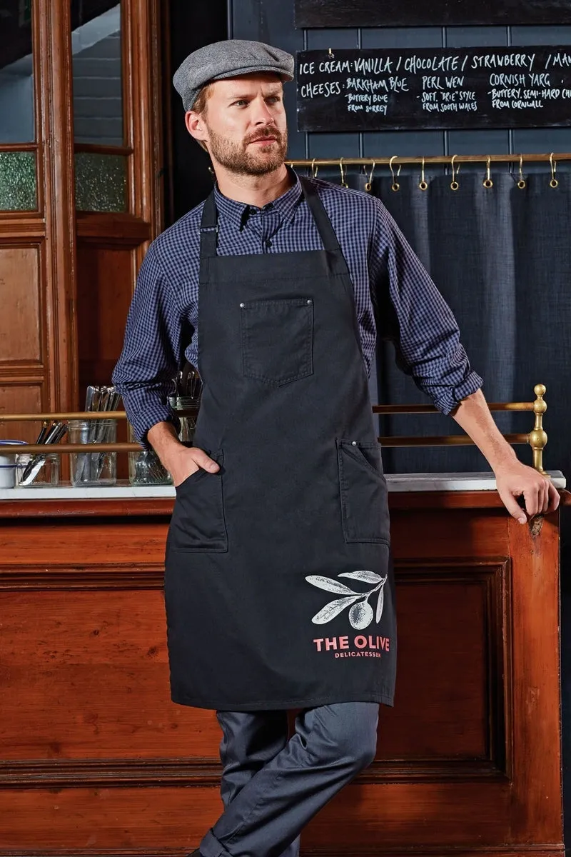 Black Cotton Chino Adjustable Bib Apron (3 Pocket)