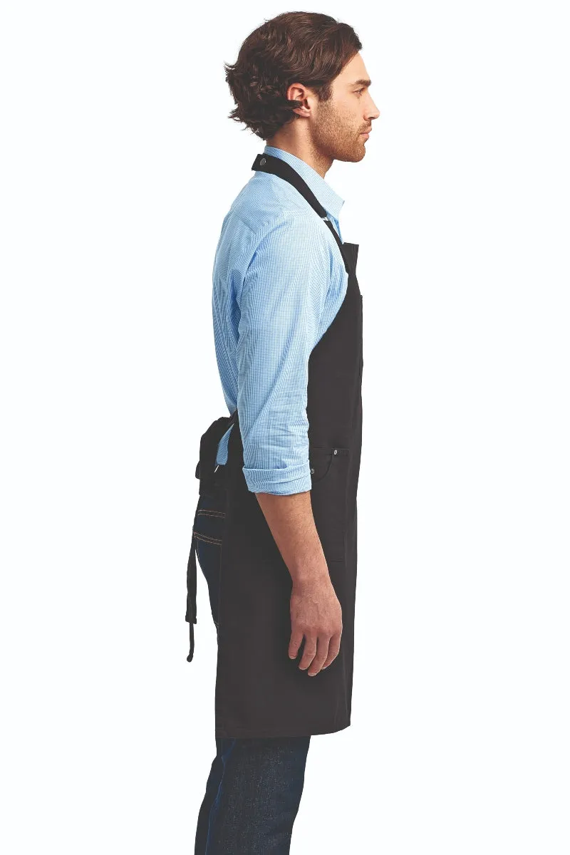 Black Cotton Chino Adjustable Bib Apron (3 Pocket)