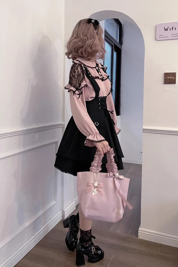 Black Ruffle Bowknot Sweet Jirai Kei Princess Strap Dress