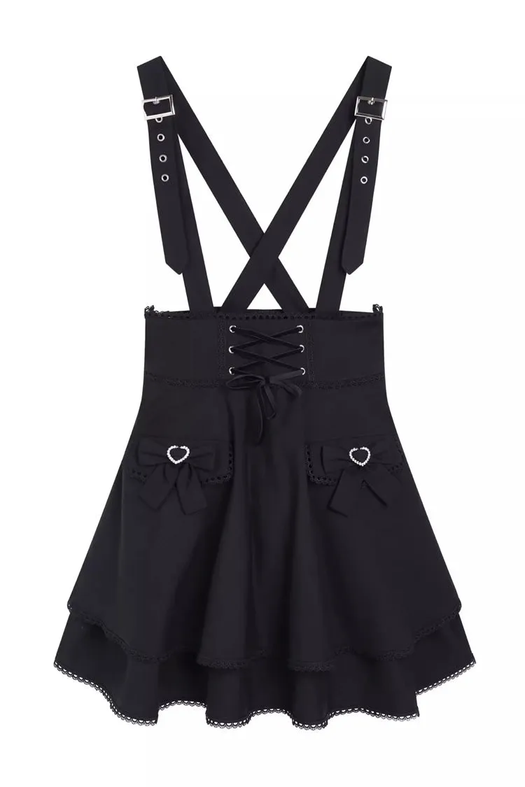 Black Ruffle Bowknot Sweet Jirai Kei Princess Strap Dress