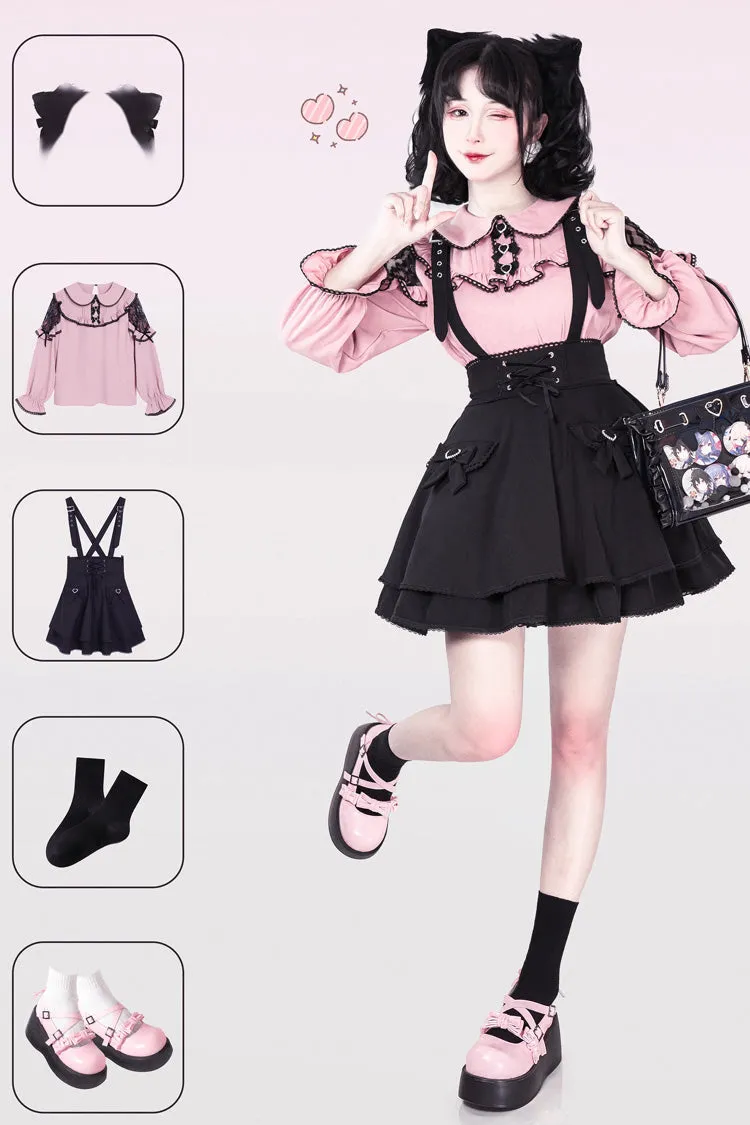 Black Ruffle Bowknot Sweet Jirai Kei Princess Strap Dress