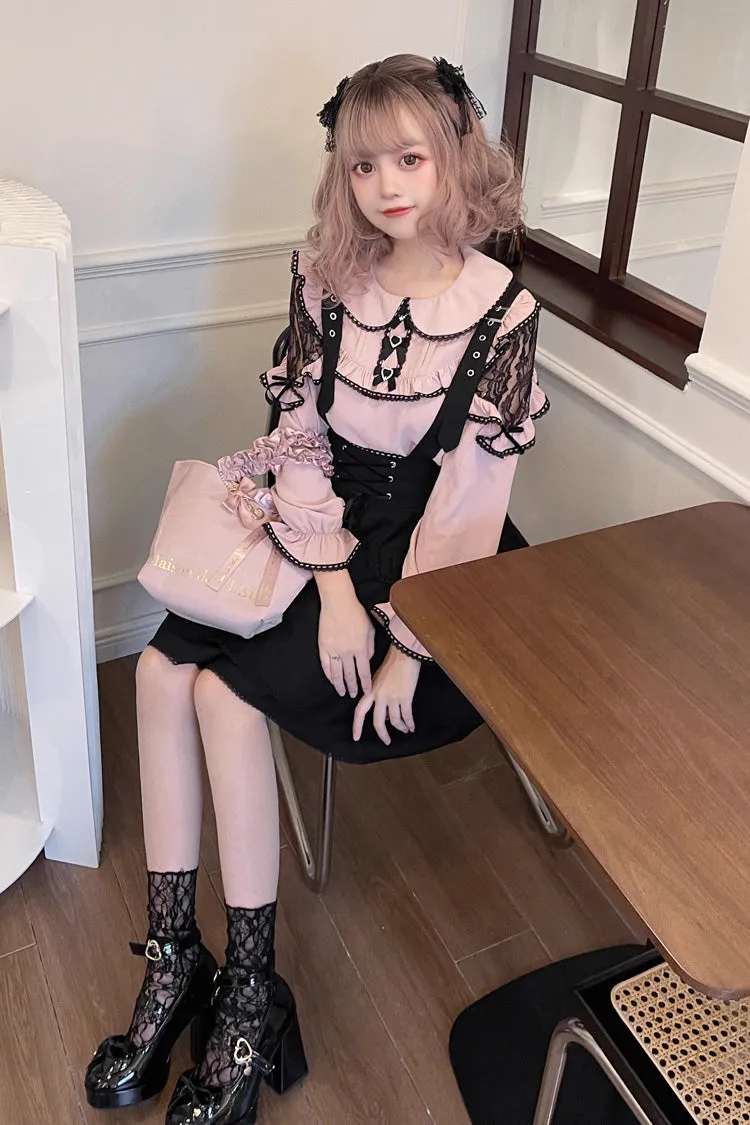 Black Ruffle Bowknot Sweet Jirai Kei Princess Strap Dress