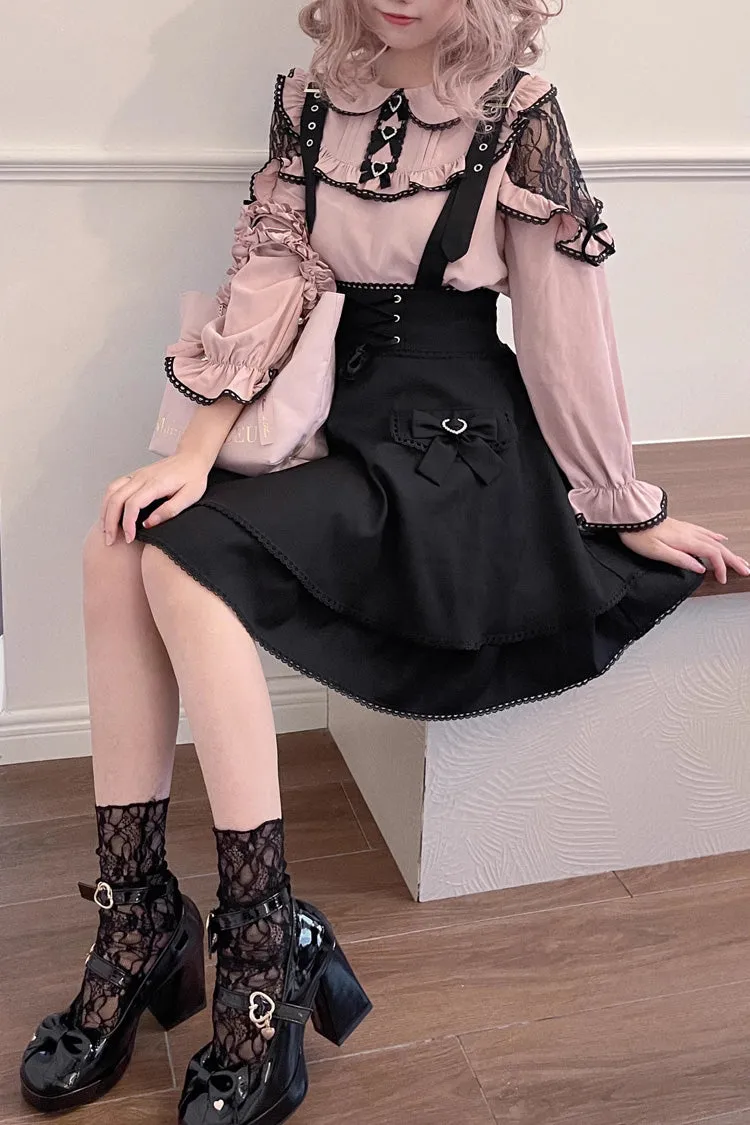 Black Ruffle Bowknot Sweet Jirai Kei Princess Strap Dress