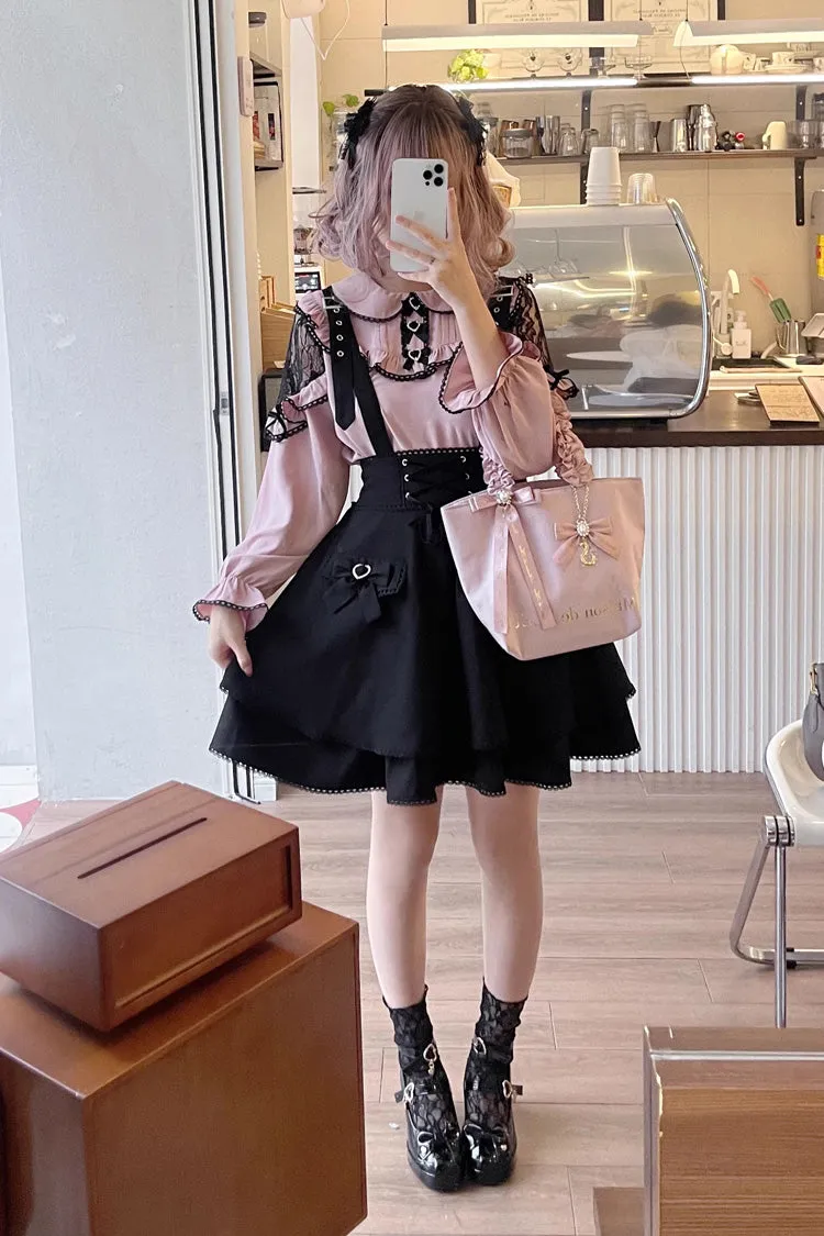 Black Ruffle Bowknot Sweet Jirai Kei Princess Strap Dress