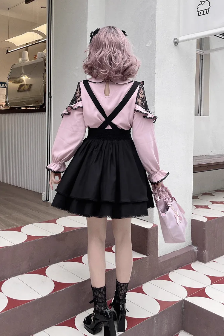 Black Ruffle Bowknot Sweet Jirai Kei Princess Strap Dress