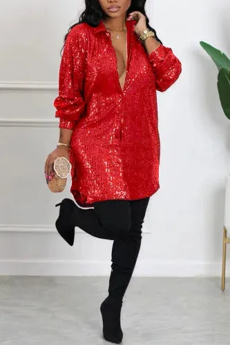 Black Sequin Shirt Dress