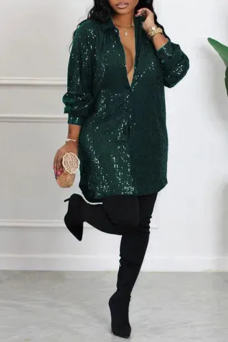 Black Sequin Shirt Dress