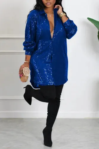 Black Sequin Shirt Dress