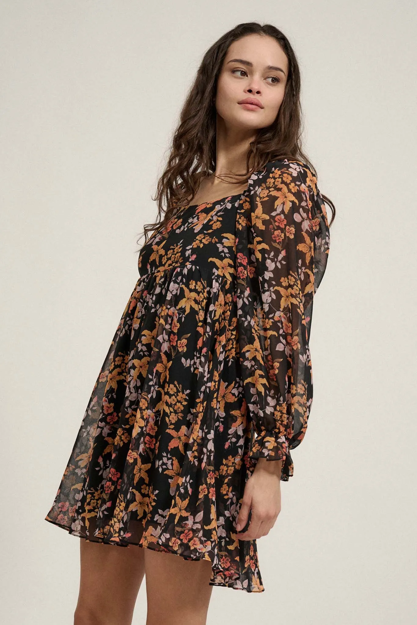 Blooming Joy Floral Chiffon Babydoll Peasant Dress